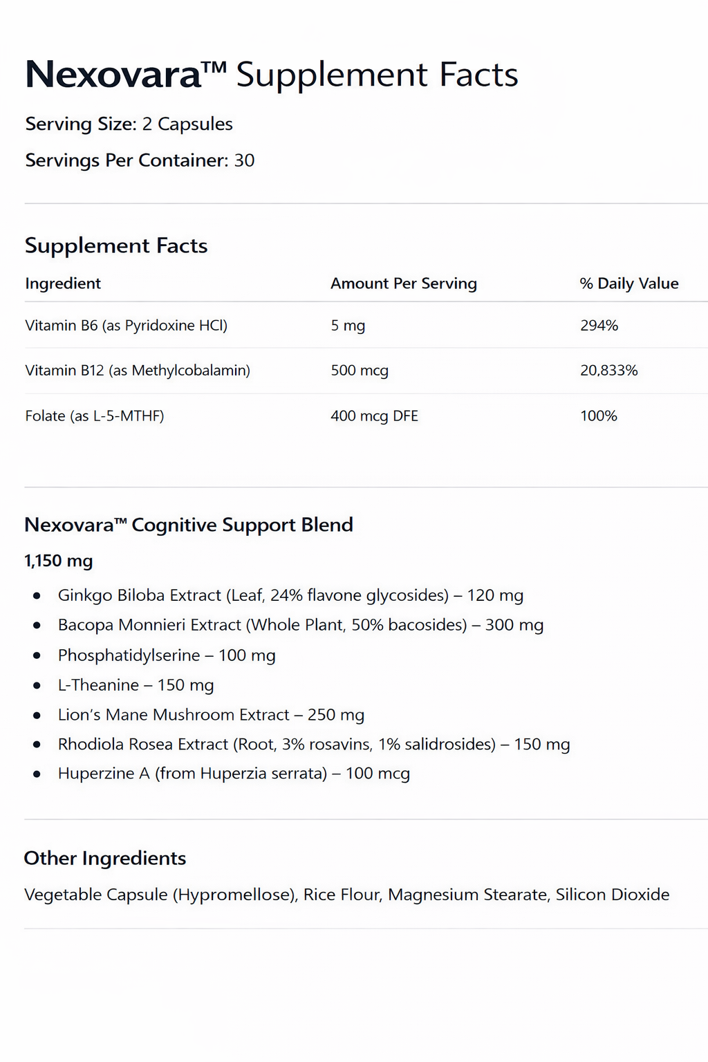 Nexovara™ – Advanced Memory & Brain Support Formula (60 Capsules)